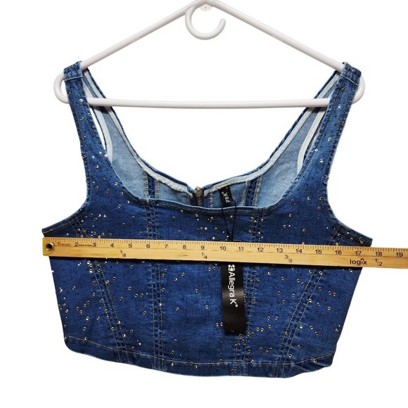 Allegra K Womens Studded Denim Crop Top With Zipper Closure Medium - Picture 5 of 6